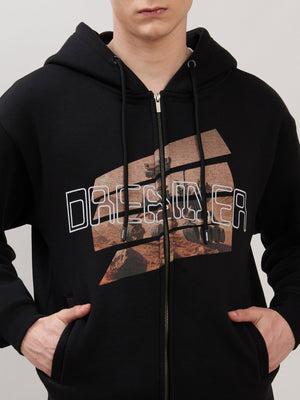 Apex - Relaxed Fit Printed Zipper Hoodies - Black - Espanshe