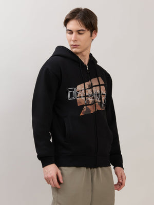 Apex - Relaxed Fit Printed Zipper Hoodies - Black - Espanshe