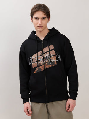 Apex - Relaxed Fit Printed Zipper Hoodies - Black - Espanshe