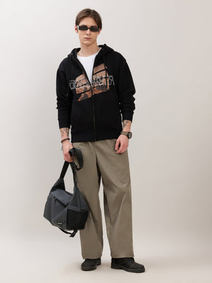 Apex - Relaxed Fit Printed Zipper Hoodies - Black - Espanshe