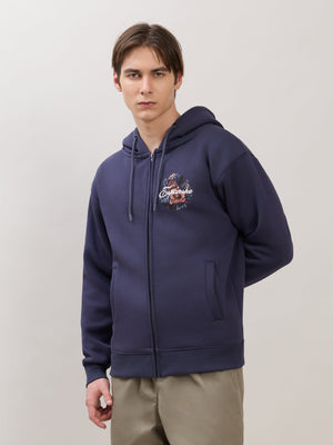 Apex - Relaxed Fit Printed Zipper Hoodies - Blue - Espanshe