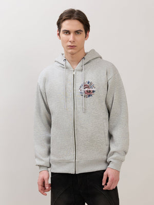 Apex - Relaxed Fit Printed Zipper Hoodies - Grey Milange - Espanshe