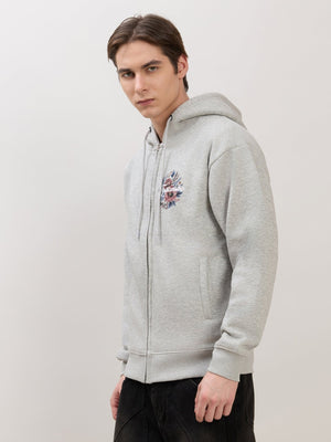 Apex - Relaxed Fit Printed Zipper Hoodies - Grey Milange - Espanshe