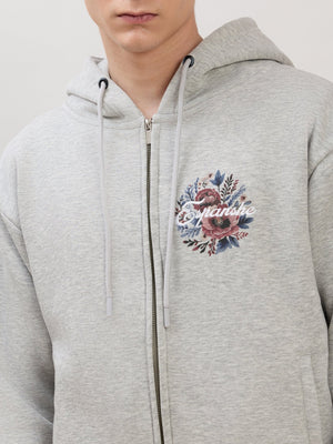Apex - Relaxed Fit Printed Zipper Hoodies - Grey Milange - Espanshe