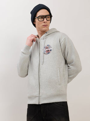 Apex - Relaxed Fit Printed Zipper Hoodies - Grey Milange - Espanshe