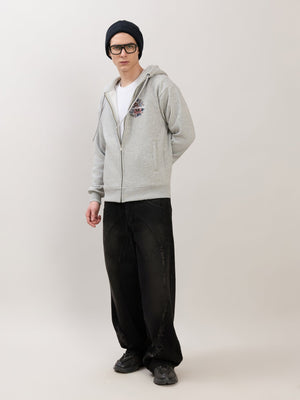 Apex - Relaxed Fit Printed Zipper Hoodies - Grey Milange - Espanshe