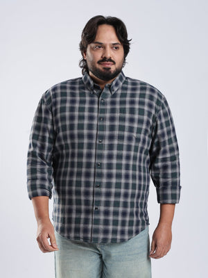 Rani - Relaxed Fit Checks Plus Size Shirt - Forest Green - Espanshe