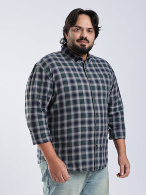 Rani - Relaxed Fit Checks Plus Size Shirt - Forest Green - Espanshe