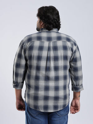 Rani - Relaxed Fit Checks Plus Size Shirt - Navy Blue - Espanshe