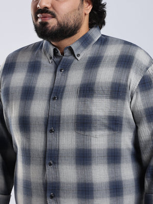 Rani - Relaxed Fit Checks Plus Size Shirt - Navy Blue - Espanshe