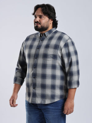 Rani - Relaxed Fit Checks Plus Size Shirt - Navy Blue - Espanshe