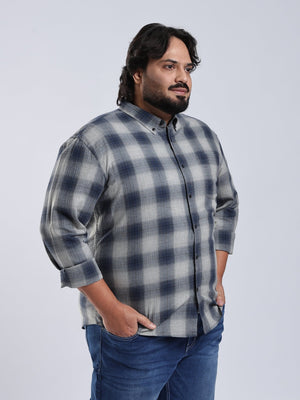 Rani - Relaxed Fit Checks Plus Size Shirt - Navy Blue - Espanshe