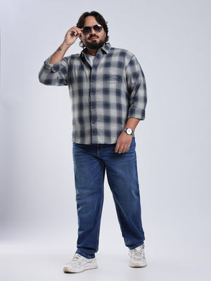 Rani - Relaxed Fit Checks Plus Size Shirt - Navy Blue - Espanshe