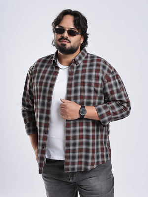 Rani - Relaxed Fit Checks Plus Size Shirt - Red - Espanshe