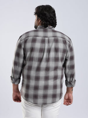 Rani - Relaxed Fit Checks Plus Size Shirt - Brown Grey - Espanshe