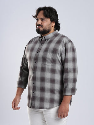 Rani - Relaxed Fit Checks Plus Size Shirt - Brown Grey - Espanshe