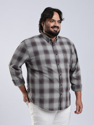 Rani - Relaxed Fit Checks Plus Size Shirt - Brown Grey - Espanshe