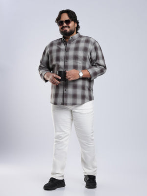 Rani - Relaxed Fit Checks Plus Size Shirt - Brown Grey - Espanshe