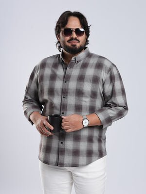 Rani - Relaxed Fit Checks Plus Size Shirt - Brown Grey - Espanshe