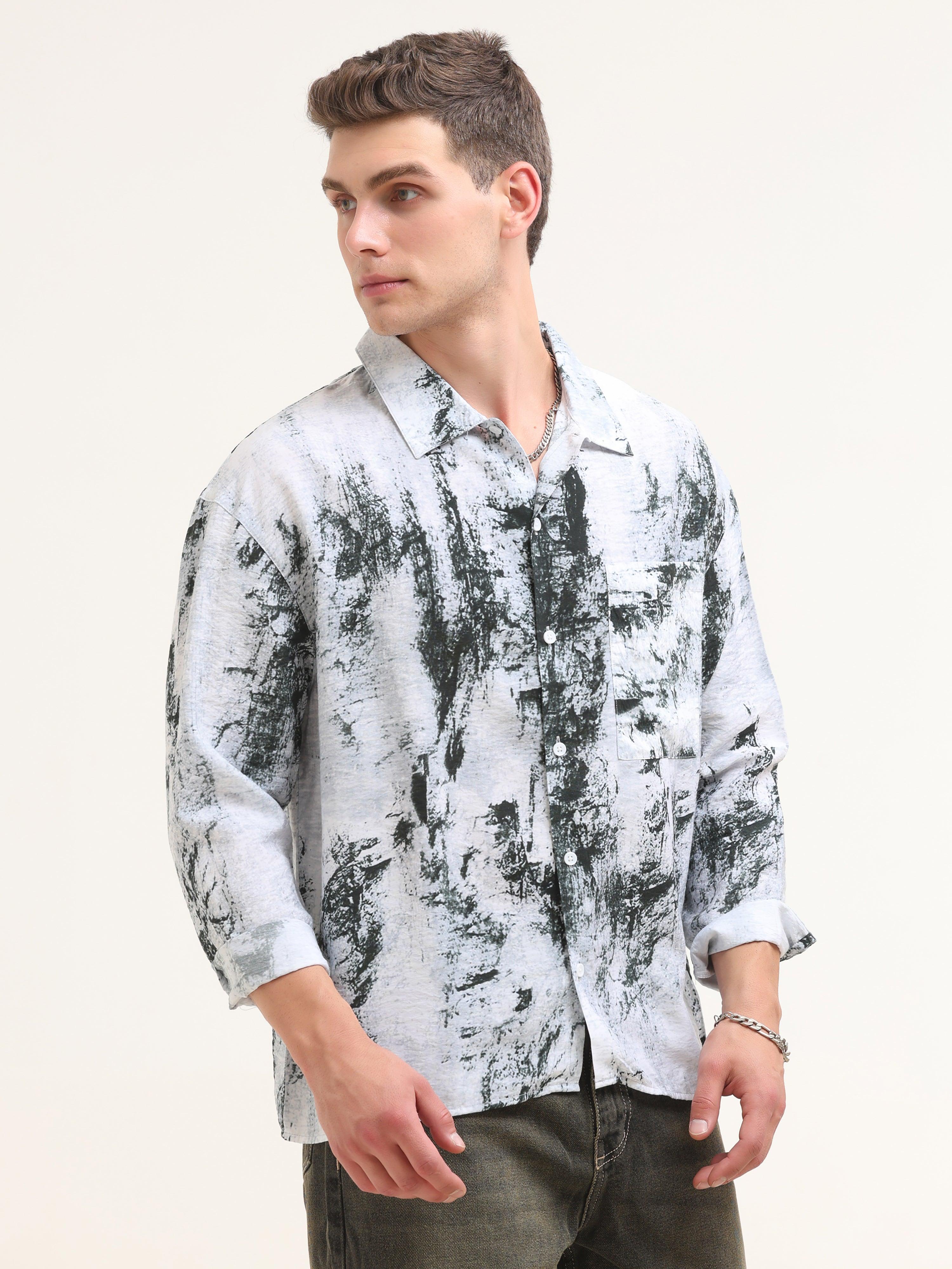 baggy dress shirt Tar Baggy Printed Shirt- Green – Espanshe