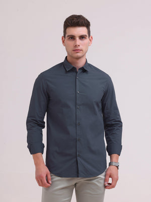 Orchida Plain Full Sleeve Poplin Shirt - Navy Blue - Espanshe