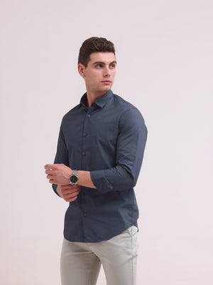 Orchida Plain Full Sleeve Poplin Shirt - Navy Blue - Espanshe