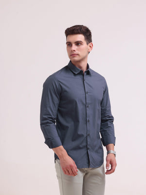 Orchida Plain Full Sleeve Poplin Shirt - Navy Blue - Espanshe