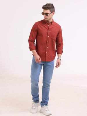Celest Oxford Shirt - Red - Espanshe