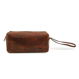 men's Basic Cosmetic Leather Bag - Tan