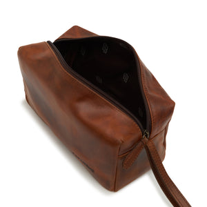 men's Basic Cosmetic Leather Bag - Tan