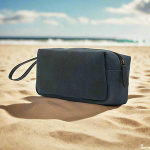 basic cosmetic leather bag in blue