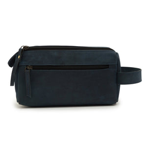 Godfrey - Leather Retro Dual Zipper Toiletry Bag - Blue - Espanshe