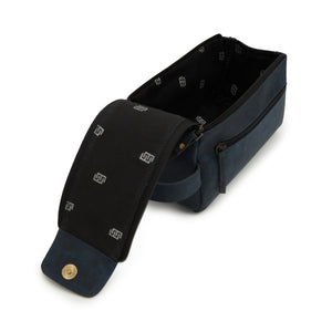 men's Leather Retro Dual Zipper Toiletry Bag in blue