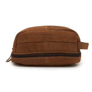 men's suede cosmetic leather bag in tan