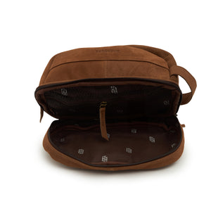 men's suede cosmetic leather bag in tan