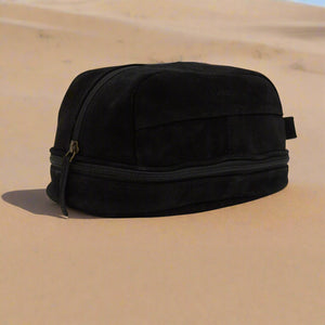 men's suede cosmetic leather bag in black