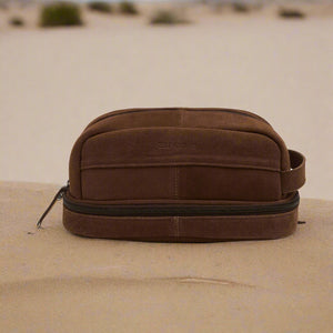 men's suede cosmetic leather bag in brown