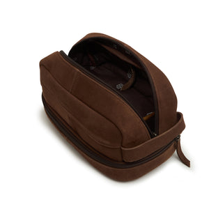 men's suede cosmetic leather bag in brown