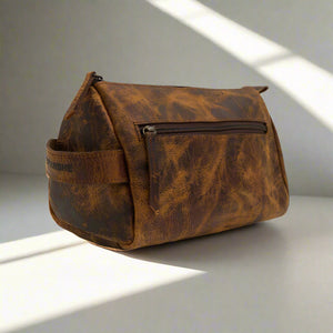 men's Basic Cosmetic Leather Bag - brown