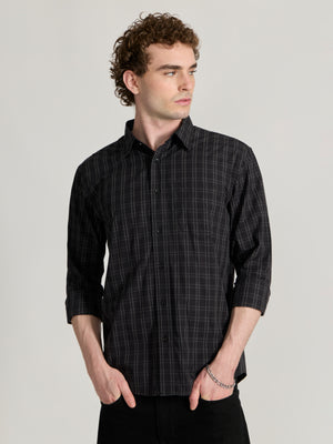 Men's Relaxed Fit Checks Shirt - black