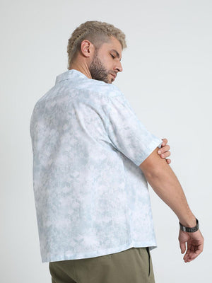 Men's Tropical Blue Printed Baggy Short Sleeve Shirt - Espanshe