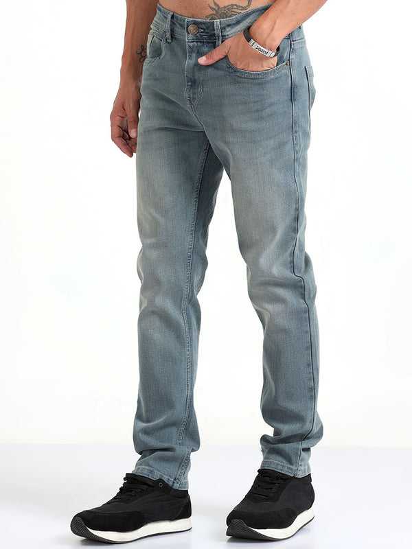 Light Slate Gray Shade Slim Fit Jeans