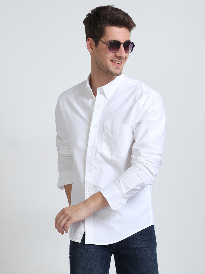 White Relaxed Fit Oxford Shirt For Men's