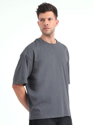 Gray Baggy Fit Round Neck T-Shirt - Espanshe