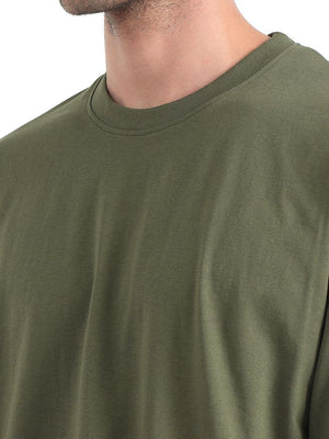 Olive Baggy Fit Round Neck T-Shirt - Espanshe