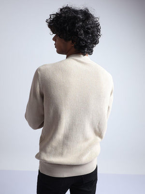 Men's Cream Cotton Sweater - Espanshe