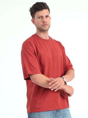Rust Red Baggy Fit Round Neck T-Shirt