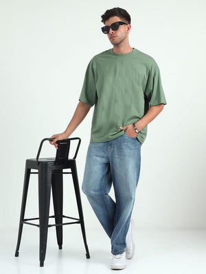 Green Baggy Fit Round Neck T-Shirt - Espanshe
