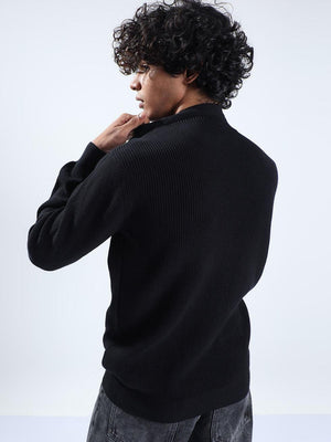 Men's Black Cotton Sweater - Espanshe