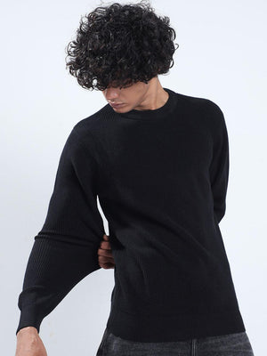 Men's Black Cotton Sweater - Espanshe